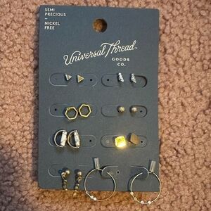NWT Universal Thread Mixed Metal Earring Set Brass tone semi precious howlite